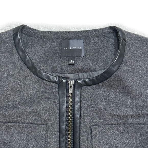 {The Limited} Long Sleeve Zipper Closure Wool Blend Faux Leather Trim Blazer - Picture 3 of 4